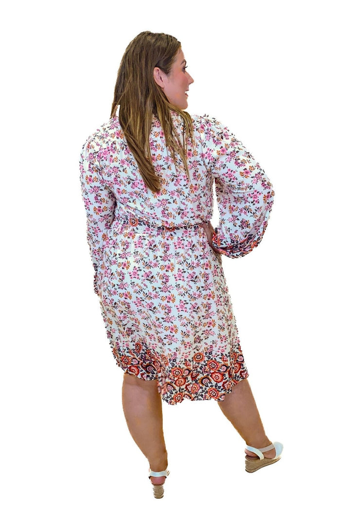 Pink Floral Plus Size Long Sleeve Shirt Dress - Curvy Chic Boutique