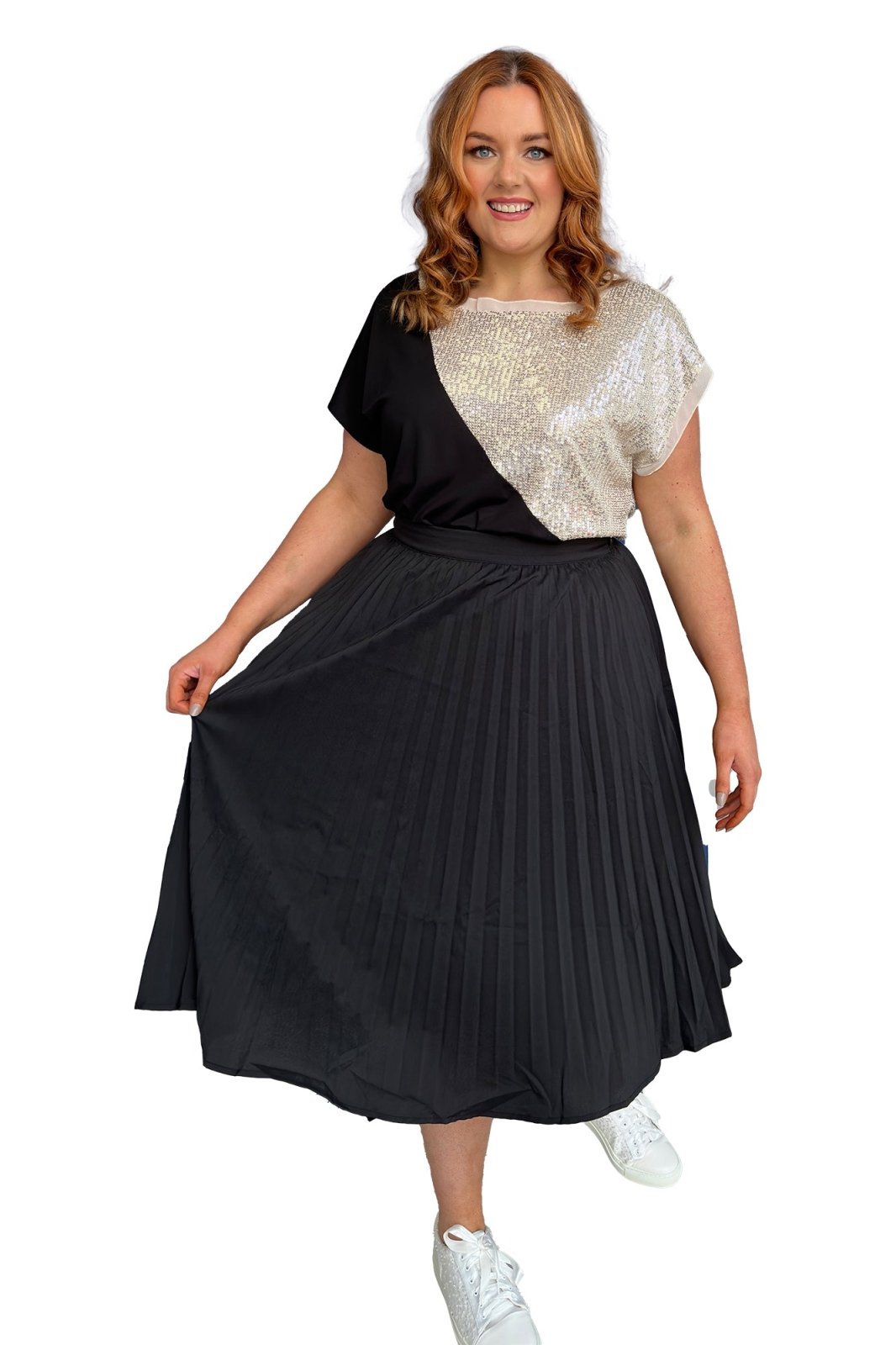 Pleated A Line Plus Size Black Midi Skirt - Curvy Chic Boutique