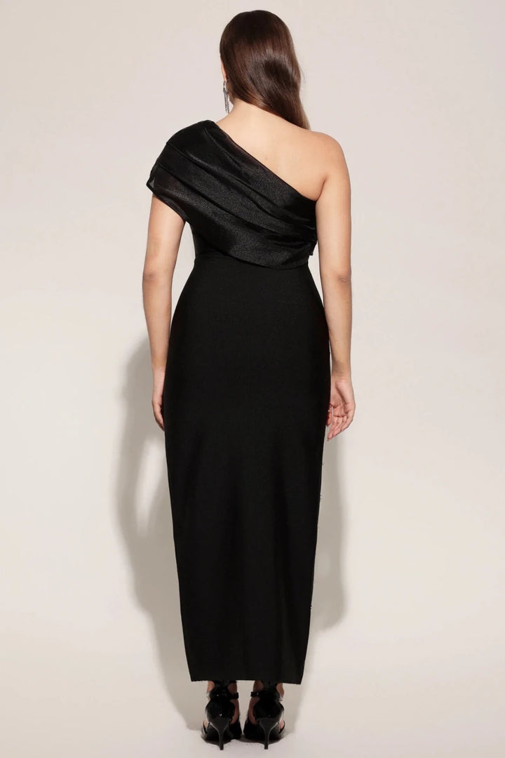 Plus Size Black One Shoulder Evening Dress with Crystal Detail Rebecca James Boutique | Rebecca James (formerly Curvy Chic Boutique) Belfast