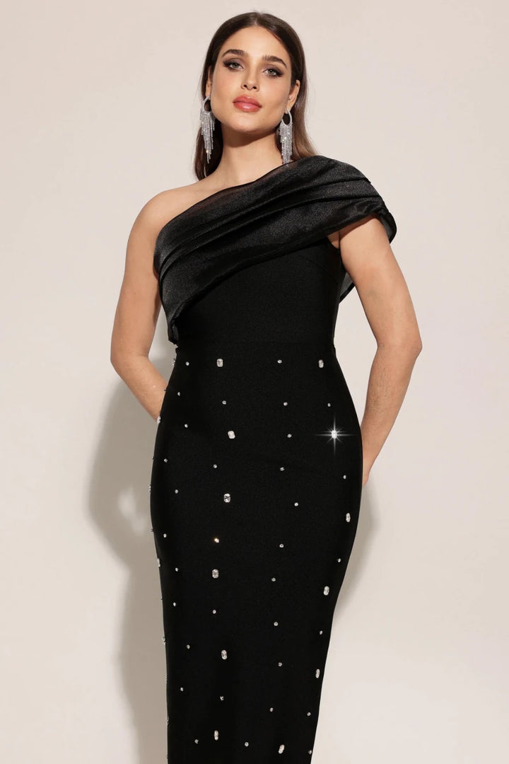 Plus Size Black One Shoulder Evening Dress with Crystal Detail Rebecca James Boutique | Rebecca James (formerly Curvy Chic Boutique) Belfast