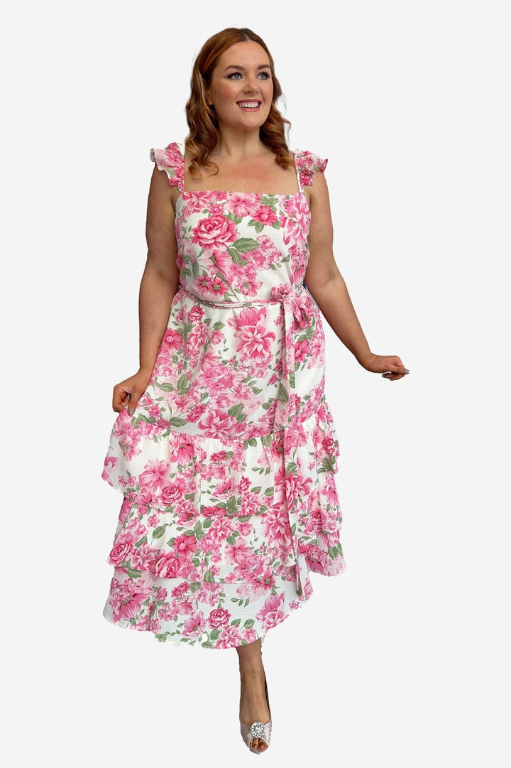 Plus Size Floral Printed Ruffle Tiered Midi Dress - Curvy Chic Boutique