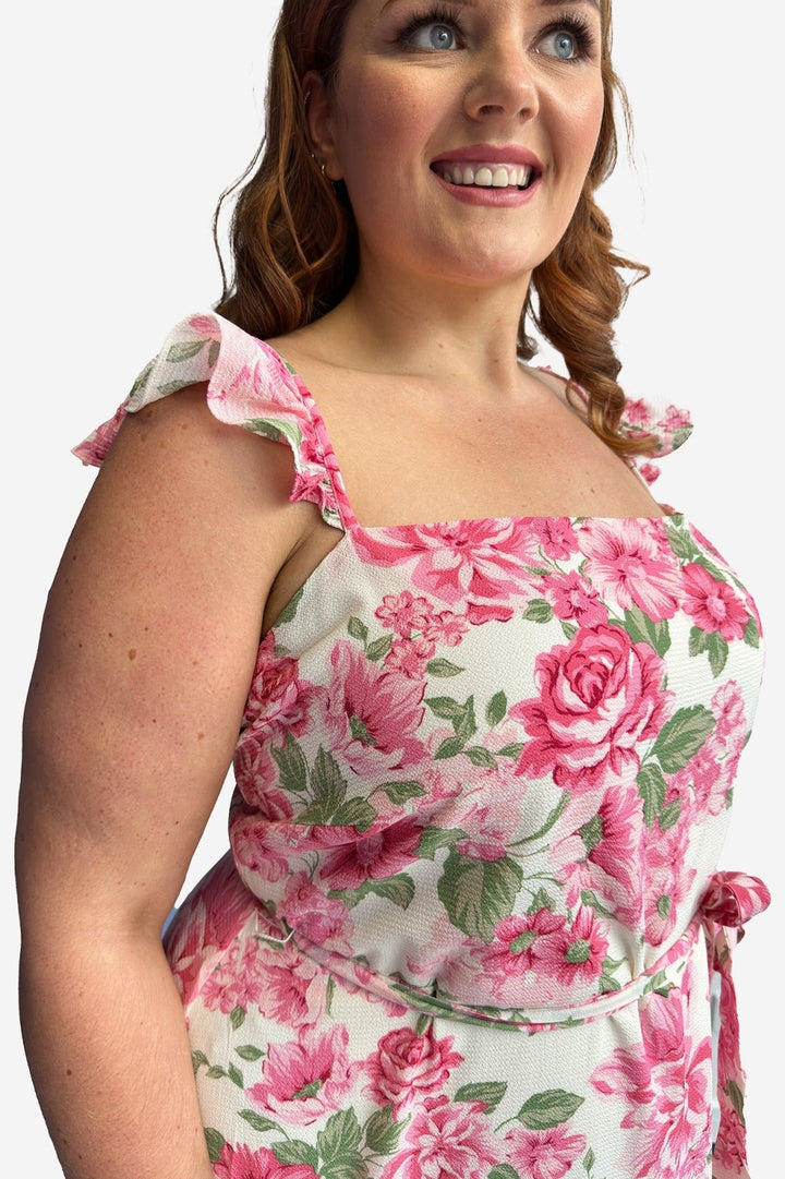 Plus Size Floral Printed Ruffle Tiered Midi Dress - Curvy Chic Boutique