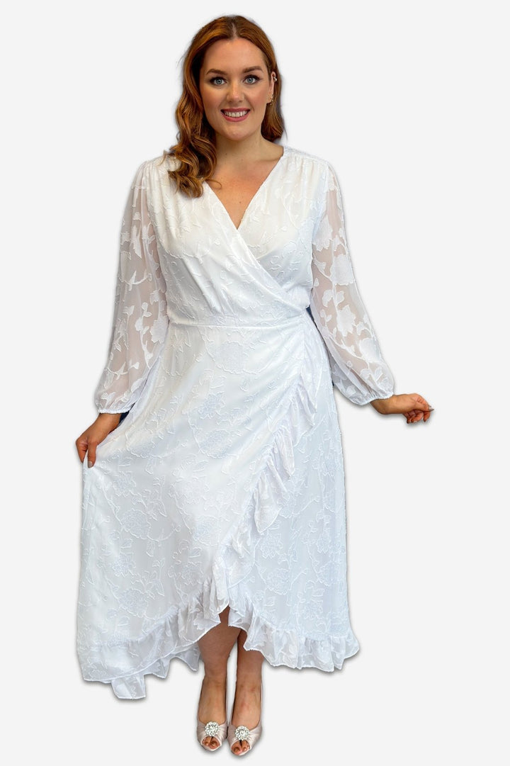 Plus Size White Burnout Hi - Low Wrap Dress - Curvy Chic Boutique