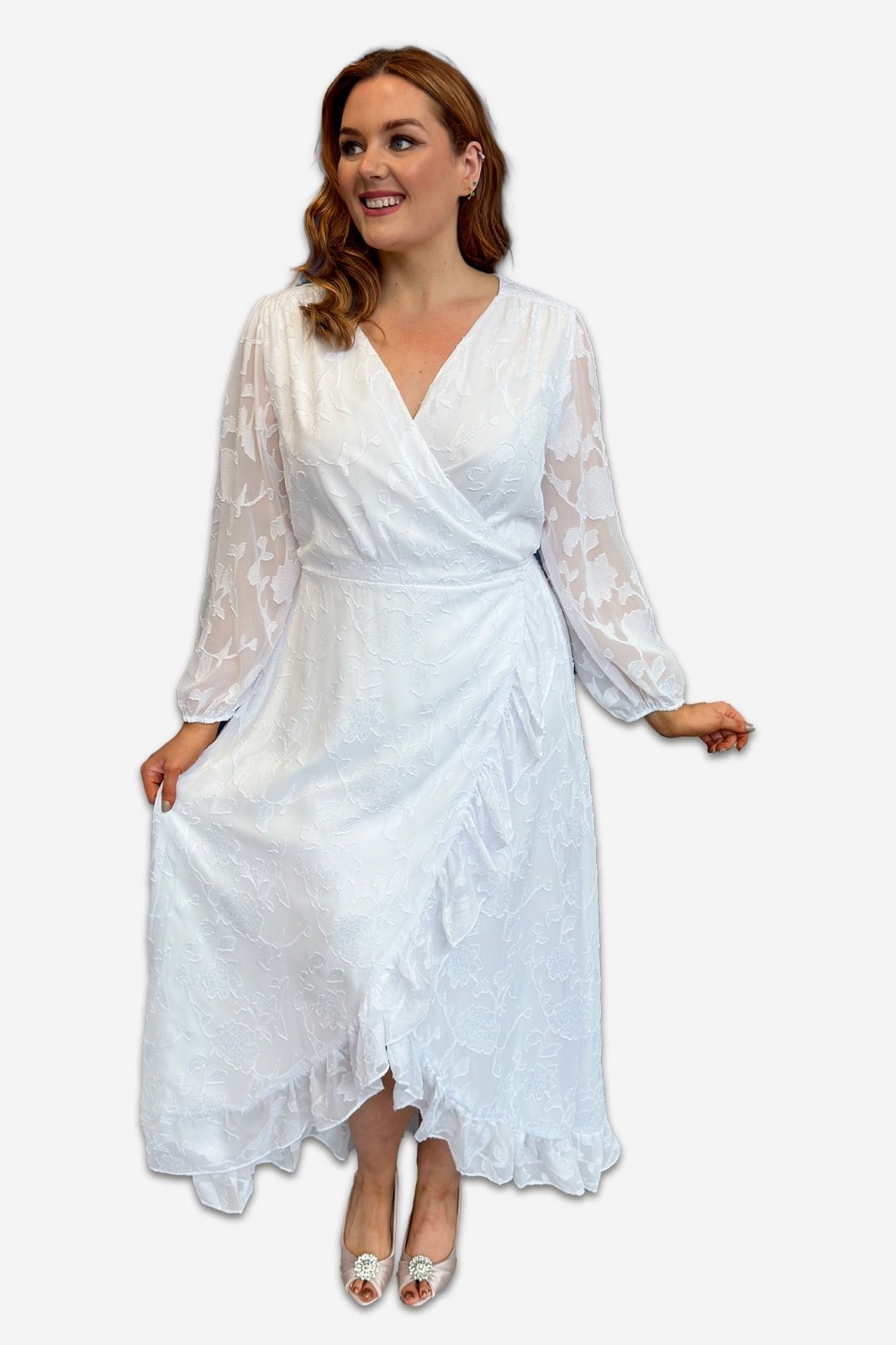 Plus Size White Burnout Hi - Low Wrap Dress - Curvy Chic Boutique