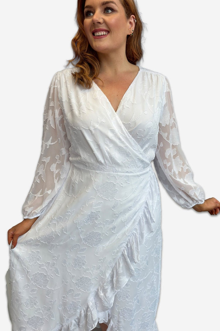 Plus Size White Burnout Hi - Low Wrap Dress - Curvy Chic Boutique