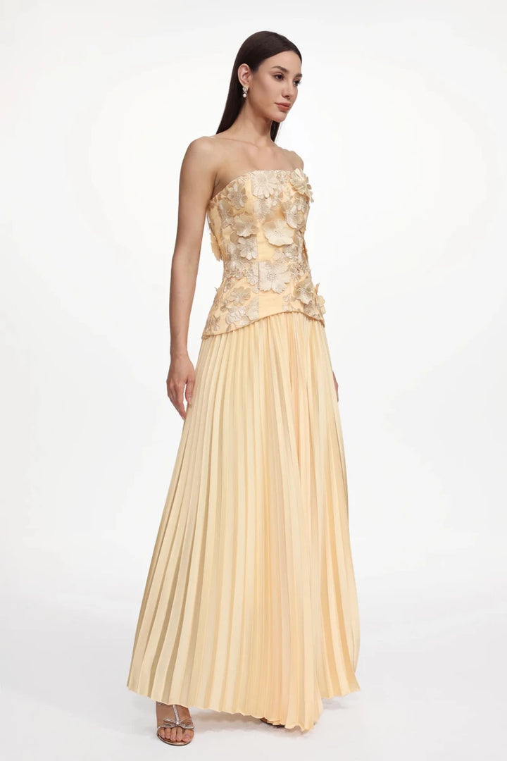 Plus Size Yellow Lace Bodice Pleated Maxi Dress Rebecca James Boutique | Rebecca James (formerly Curvy Chic Boutique) Belfast