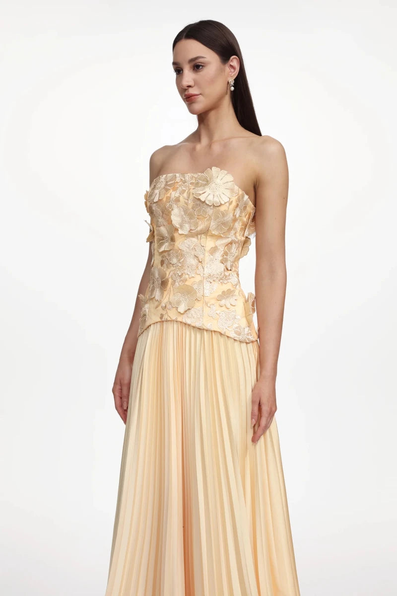 Plus Size Yellow Lace Bodice Pleated Maxi Dress Rebecca James Boutique | Rebecca James (formerly Curvy Chic Boutique) Belfast