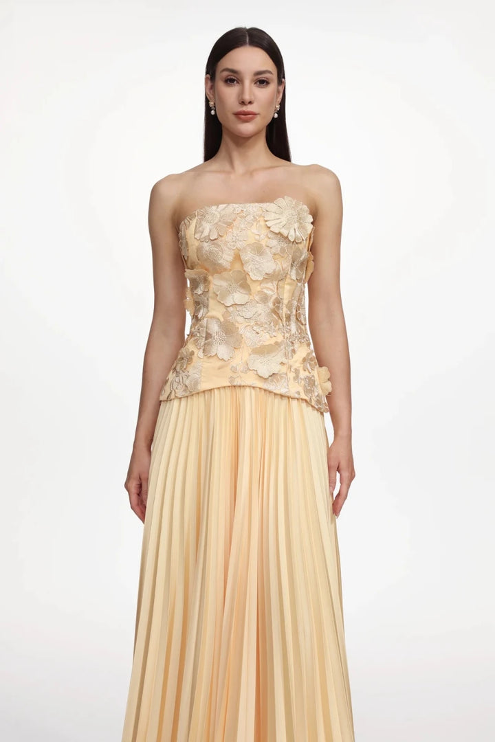 Plus Size Yellow Lace Bodice Pleated Maxi Dress Rebecca James Boutique | Rebecca James (formerly Curvy Chic Boutique) Belfast