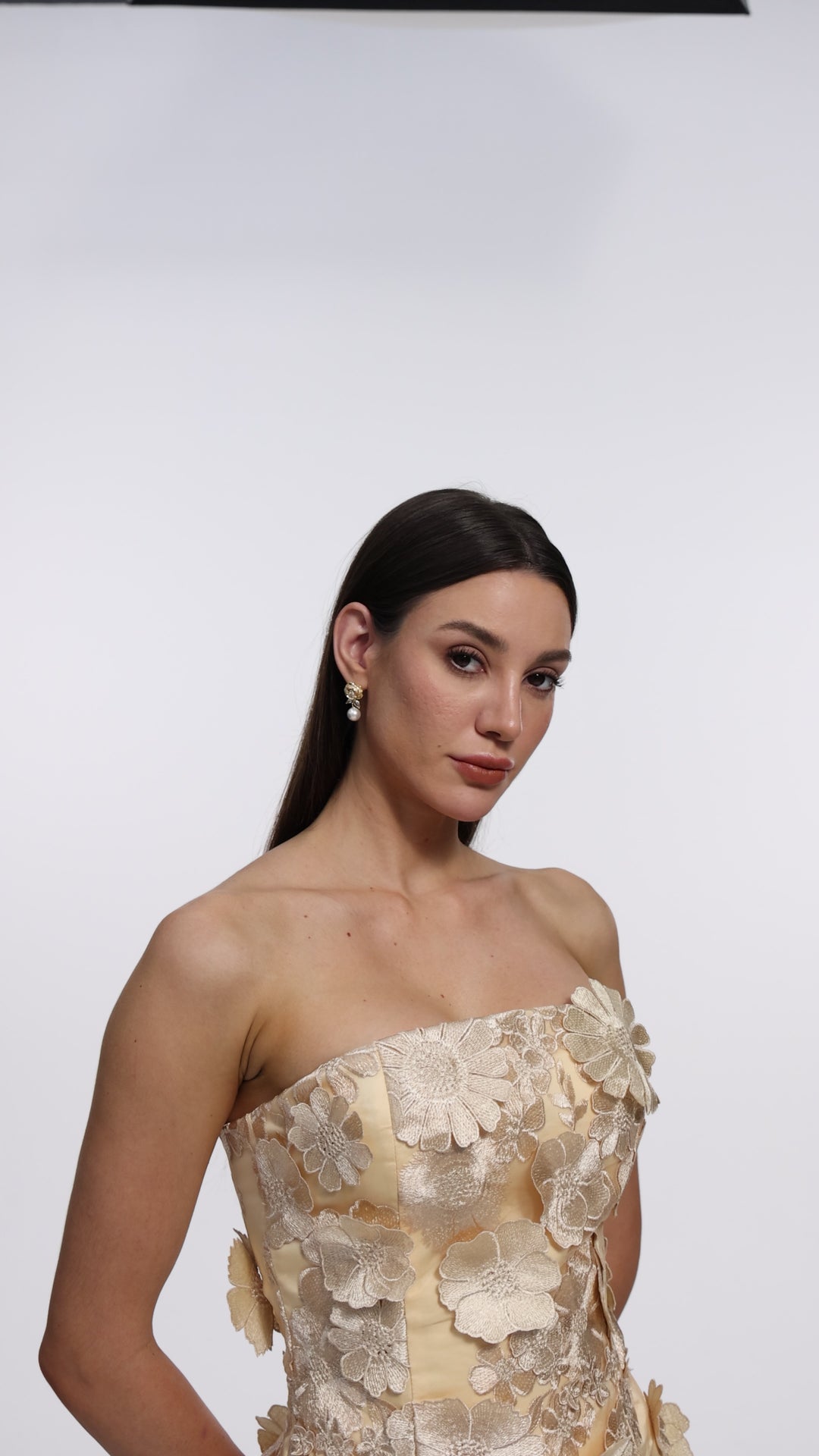 Yellow Lace Bodice Pleated Maxi Dress