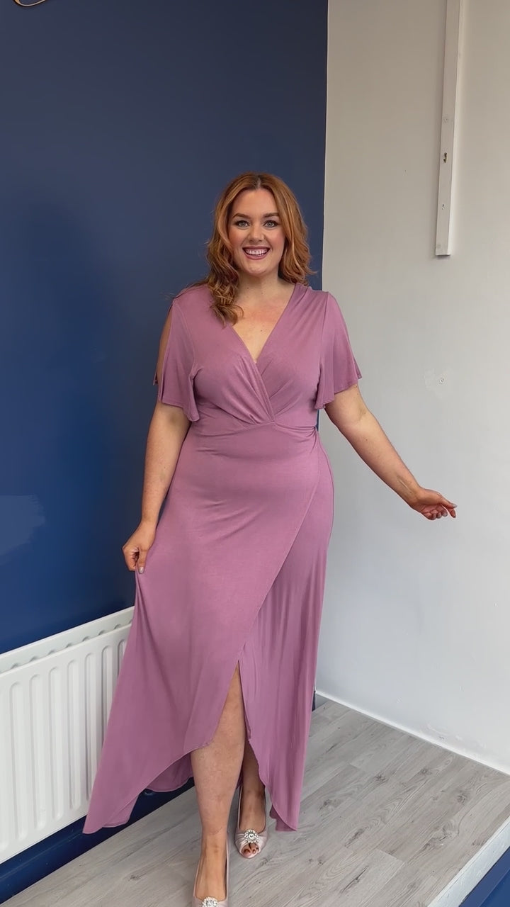 Mauve Plus Size Wrap Style Maxi Hi-Low Jersey Dress