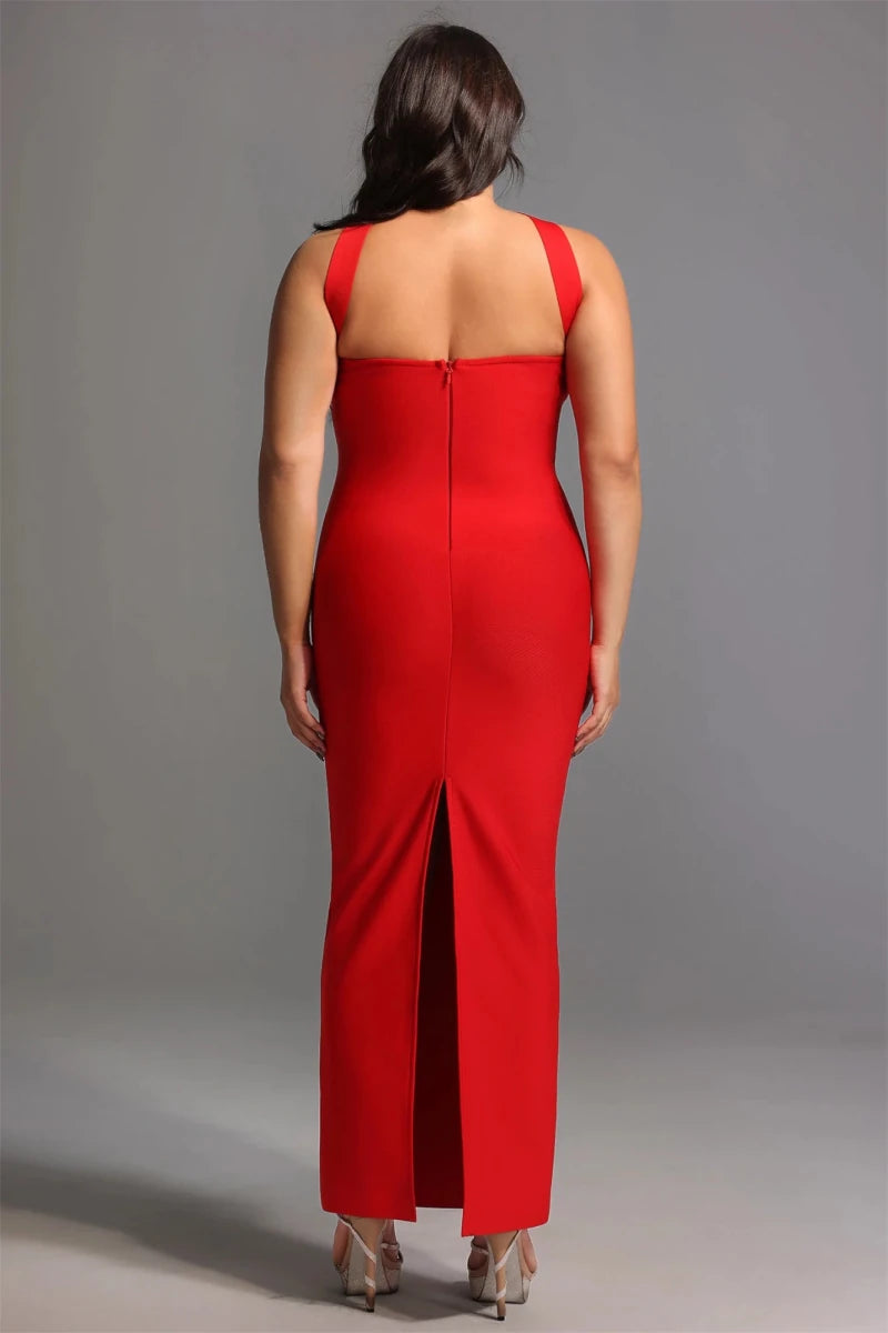 Red Halter Neck Evening Gown with Front Split and Fitted Silhouette Rebecca James Boutique | Rebecca James (formerly Curvy Chic Boutique) Belfast