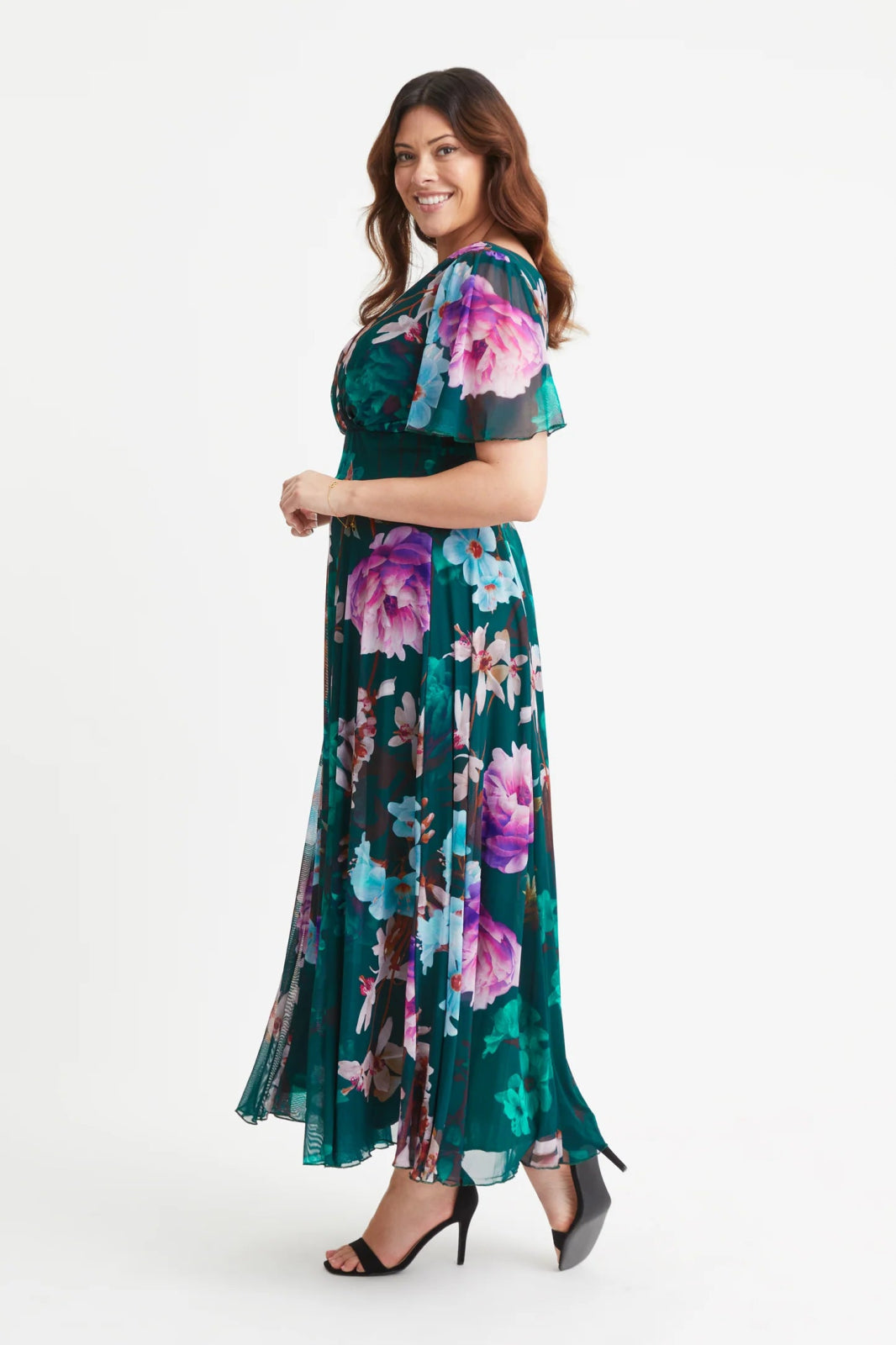 Scarlett and Jo | Isabelle Angel Sleeve Wrap Maxi Dress in Green - Curvy Chic Boutique