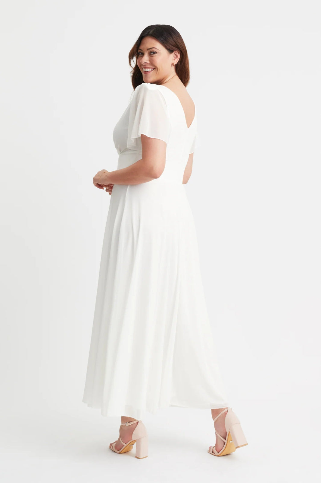 Scarlett & Jo | Isabelle Float Sleeve Maxi Wrap Dress in Ivory - Curvy Chic Boutique