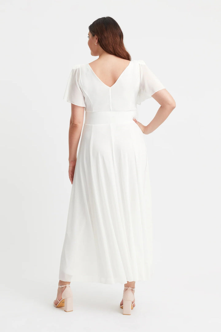 Scarlett & Jo | Isabelle Float Sleeve Maxi Wrap Dress in Ivory - Curvy Chic Boutique