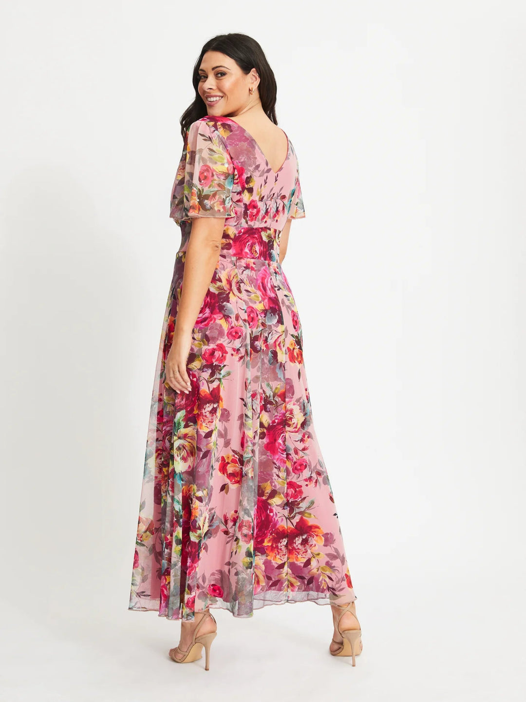 Scarlett & Jo | Isabelle Pink Cerise Float Sleeve Maxi Dress - Curvy Chic Boutique