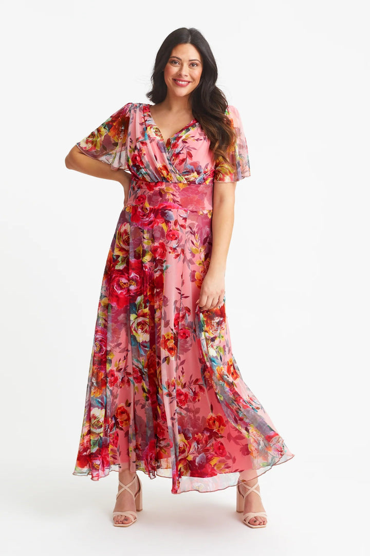 Scarlett & Jo | Isabelle Pink Cerise Float Sleeve Maxi Dress - Curvy Chic Boutique