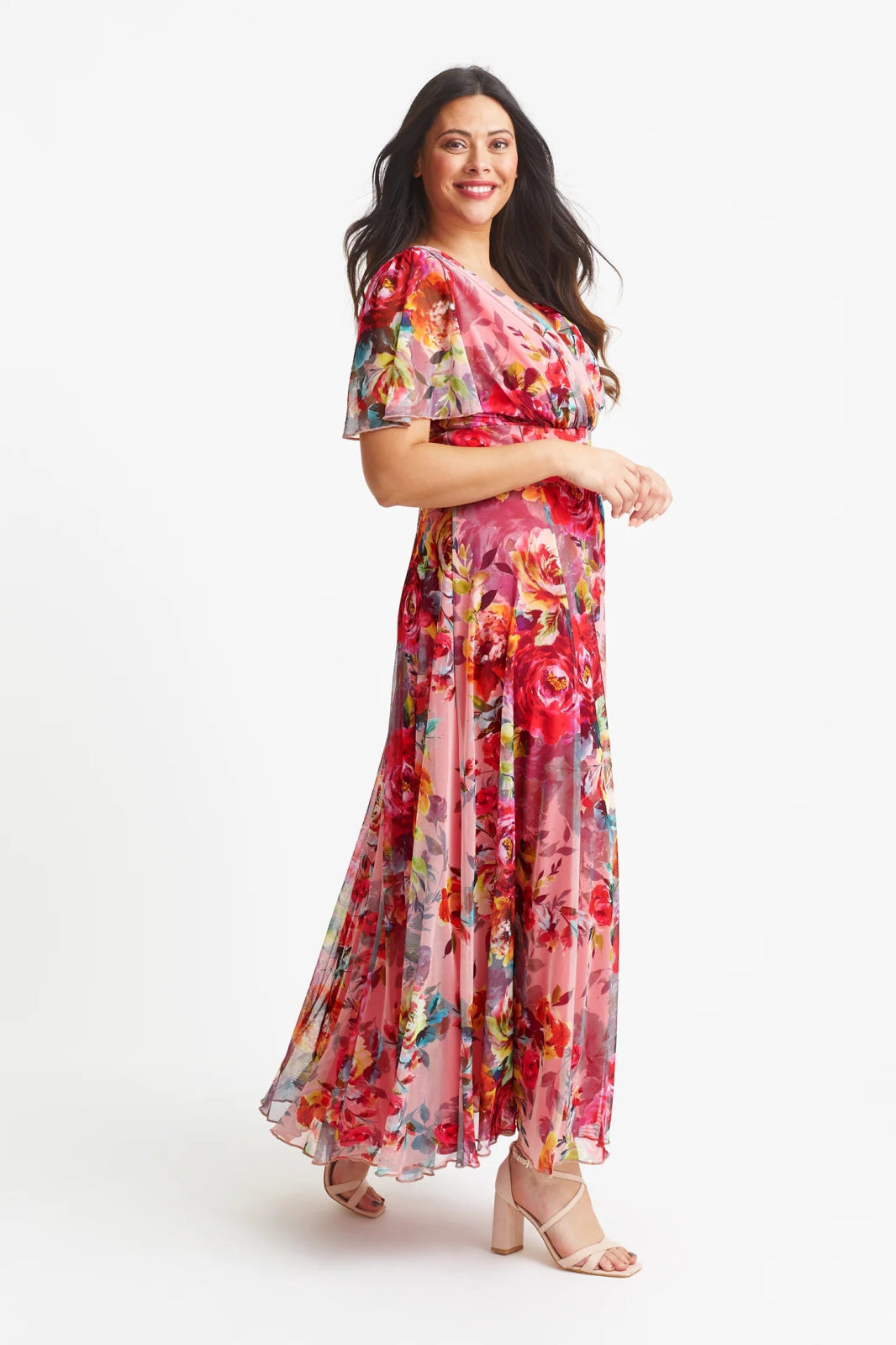 Scarlett & Jo | Isabelle Pink Cerise Float Sleeve Maxi Dress - Curvy Chic Boutique