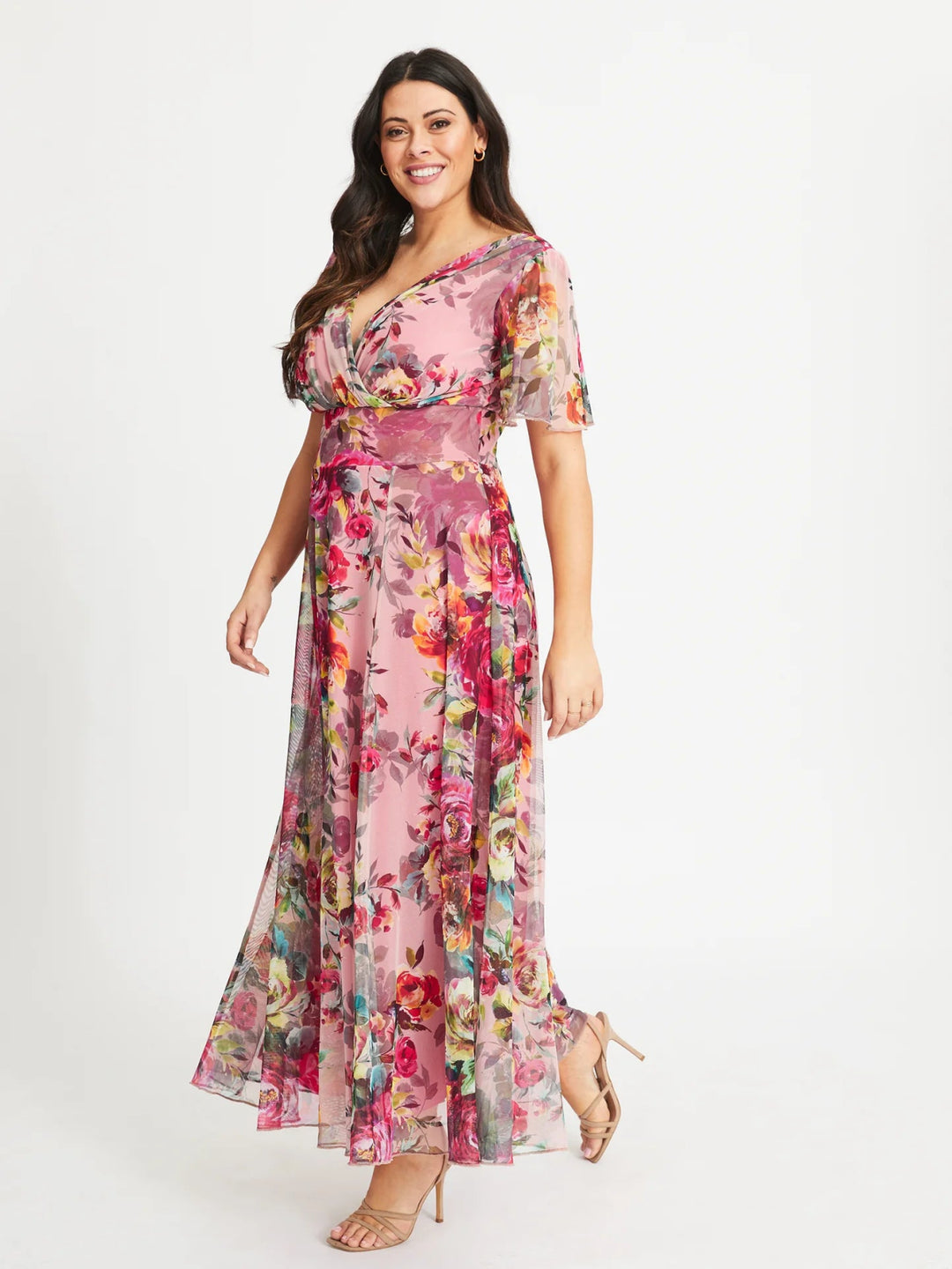 Scarlett & Jo | Isabelle Pink Cerise Float Sleeve Maxi Dress - Curvy Chic Boutique