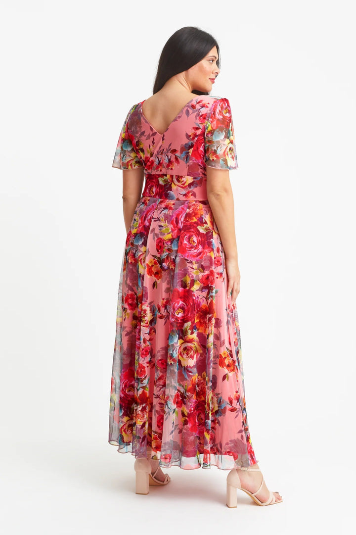 Scarlett & Jo | Isabelle Pink Cerise Float Sleeve Maxi Dress - Curvy Chic Boutique