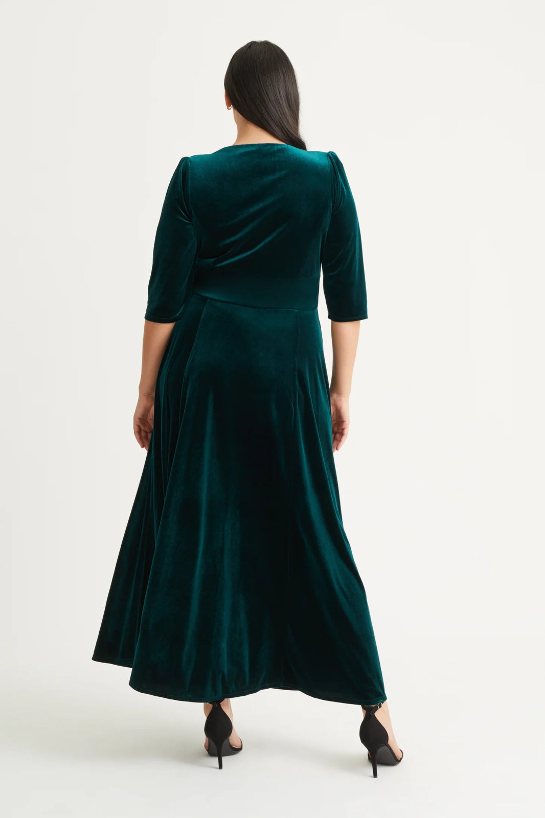 Scarlett & Jo Plus Size Verity Velvet Dark Green Wrap Maxi Dress - Curvy Chic Boutique