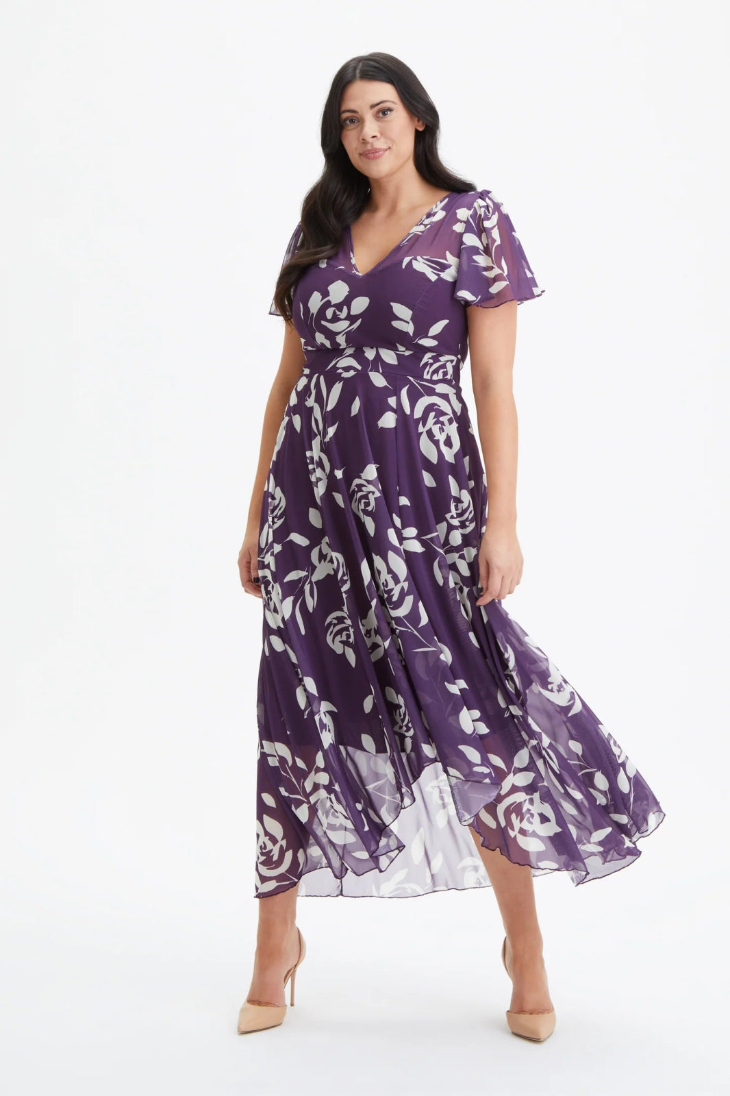 Scarlett & Jo Tilly Print Angel Sleeve Sweetheart Midi Dress - Curvy Chic Boutique