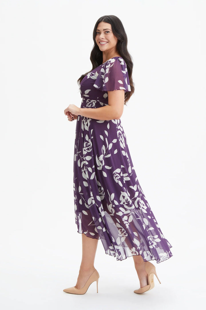 Scarlett & Jo Tilly Print Angel Sleeve Sweetheart Midi Dress - Curvy Chic Boutique