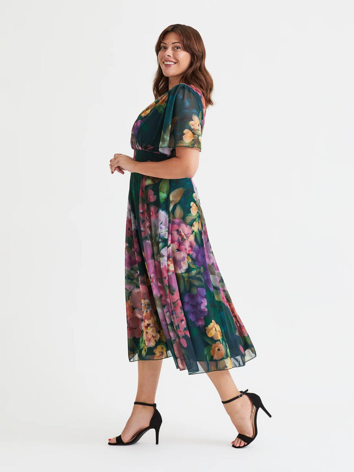 Victoria Green Multi Angel Sleeve Mesh Long Midi Dress - Curvy Chic Boutique