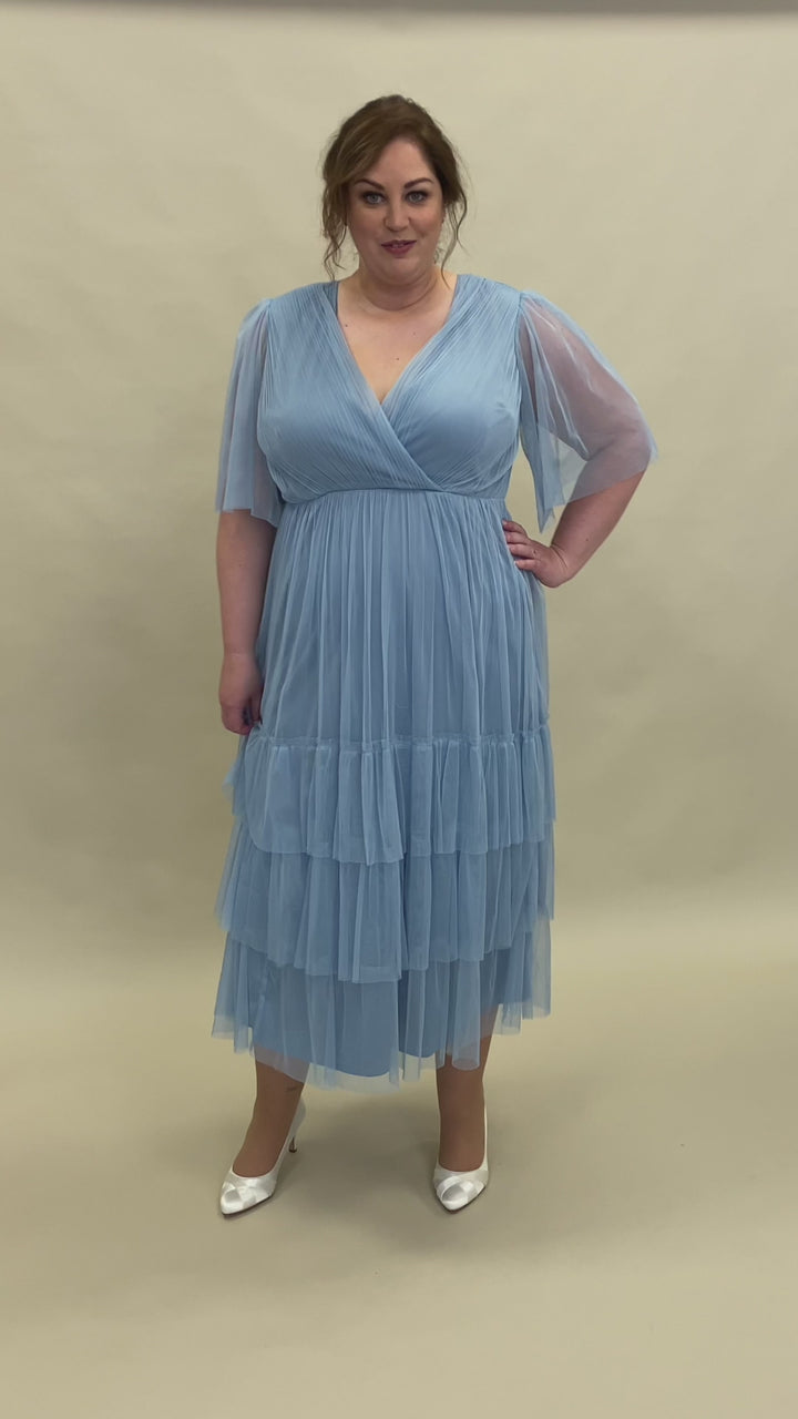 Recycled Curve Light Blue Faux Wrap Pleated Midaxi Dress | Anaya With Love