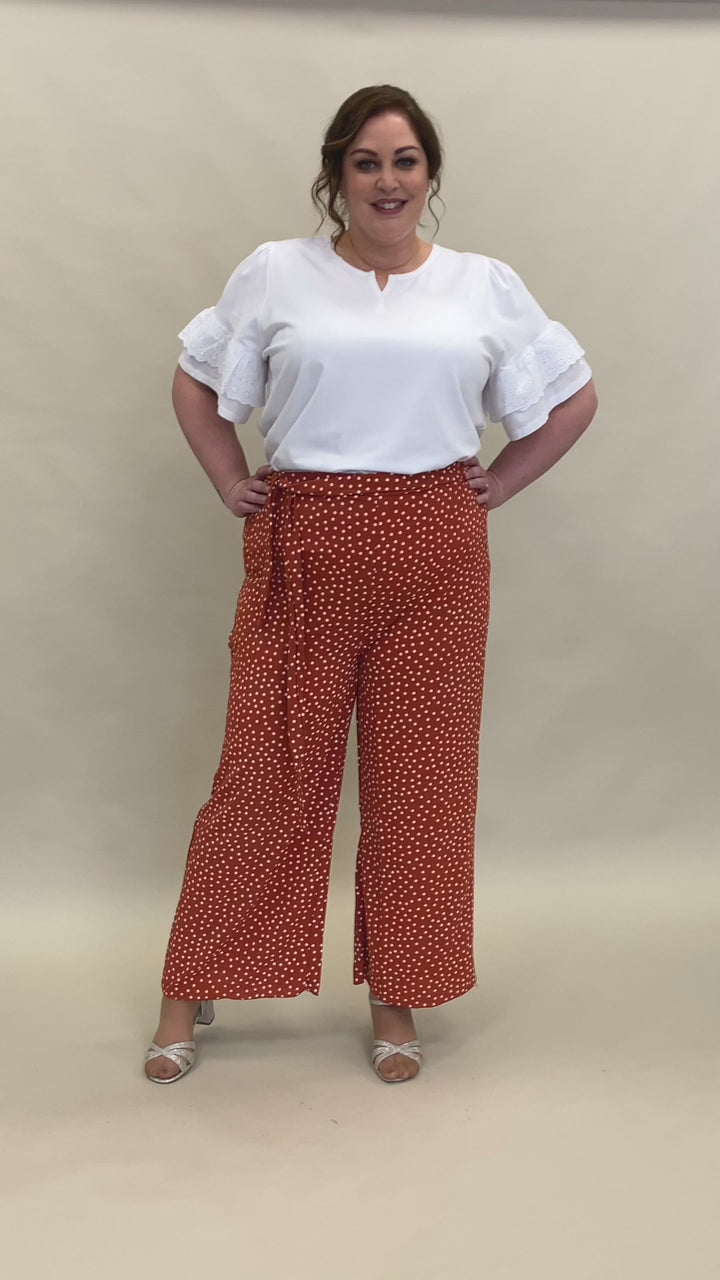 Navy or Rust Polka Dot Wide Leg Plus Size Trousers