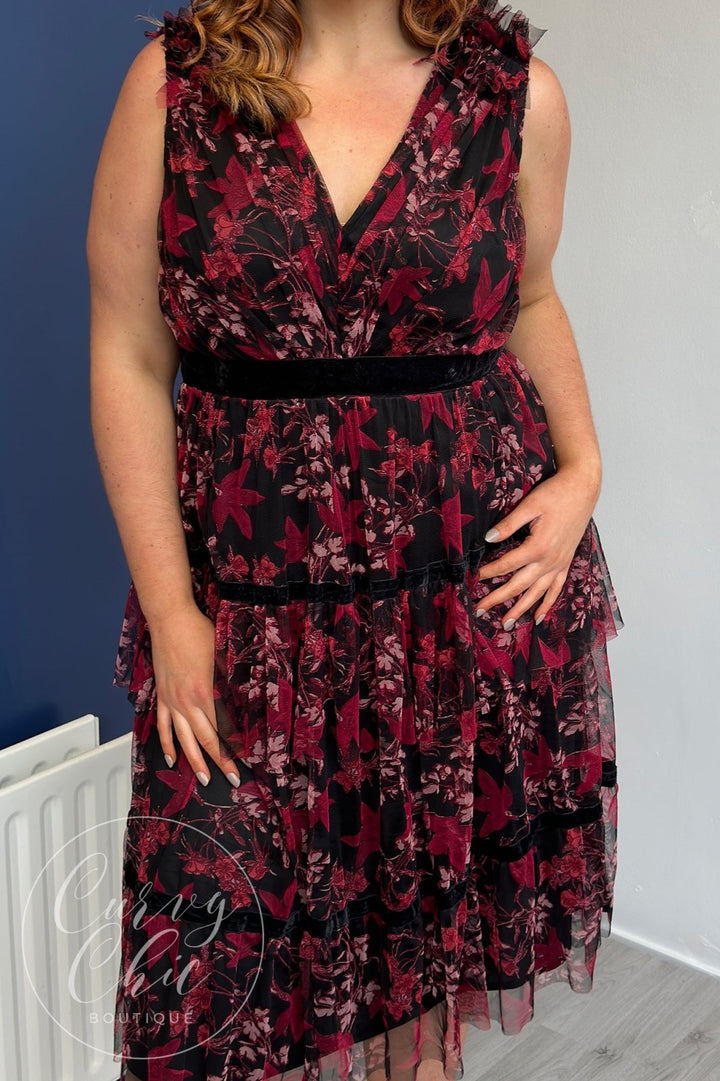 Anaya With Love Recycled Floral Red & Black Midi Dress - Curvy Chic Boutique