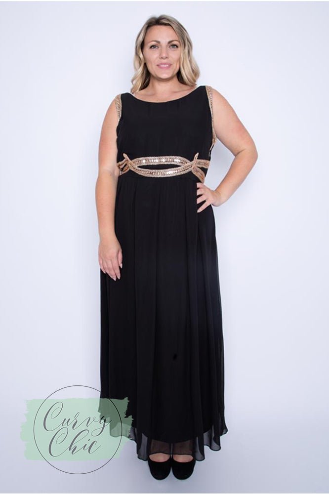 Black & Gold Sleeveless Plus Size Maxi Dress - Curvy Chic Boutique