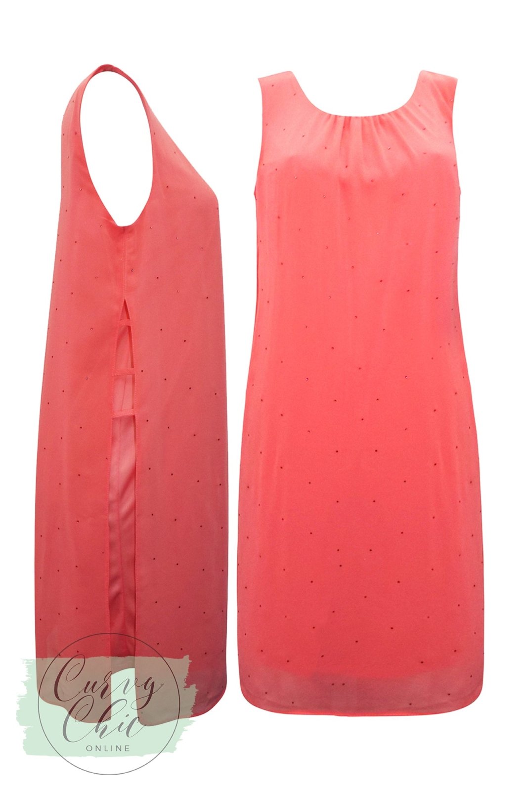 Coral Plus Size Shift Dress with Sequin Detail - Curvy Chic Boutique