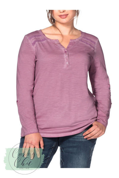 Cotton Long Sleeve Plus Size Top with Lace Detail in Grey or Pink - Curvy Chic Boutique