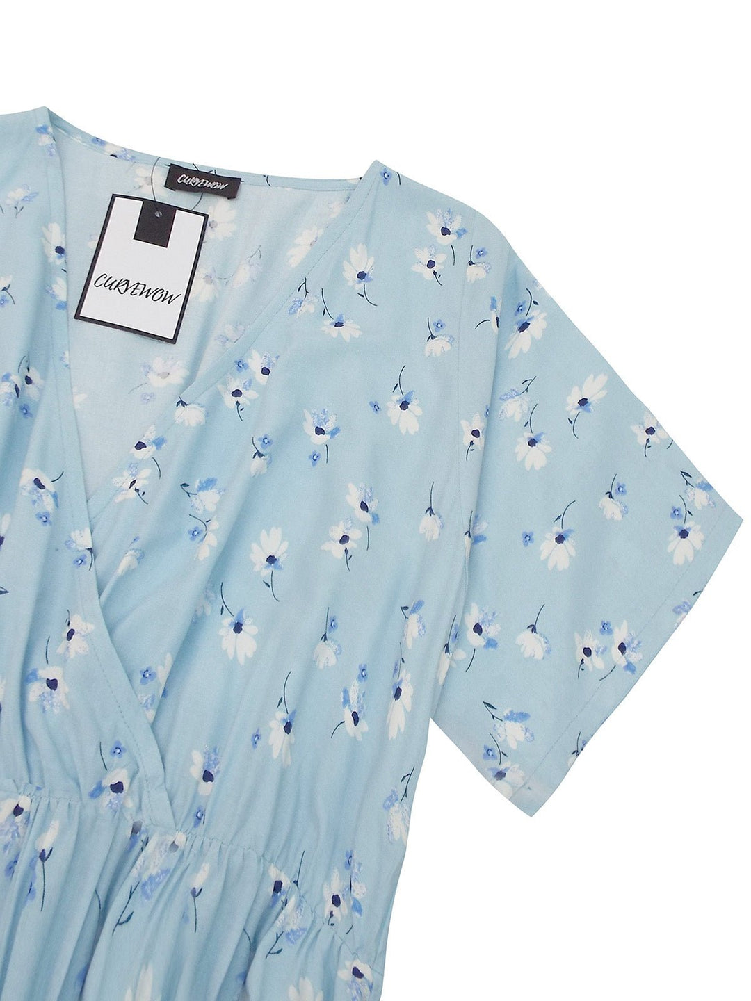 Curvewow Plus Size Blue Floral Kimono Style Wrap Midi - Curvy Chic Boutique