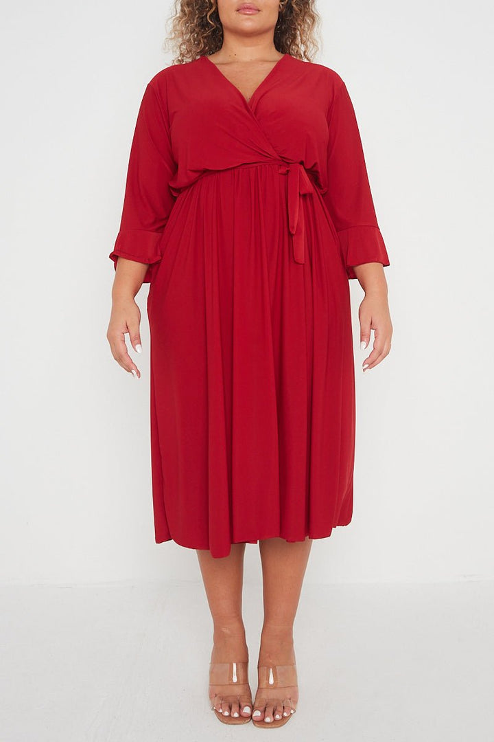 Dark Red One Size Midi Dress - Curvy Chic Boutique