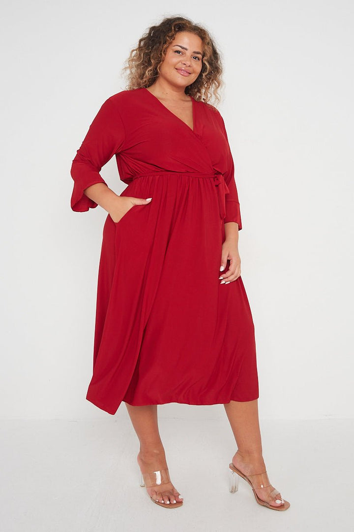 Dark Red One Size Midi Dress - Curvy Chic Boutique