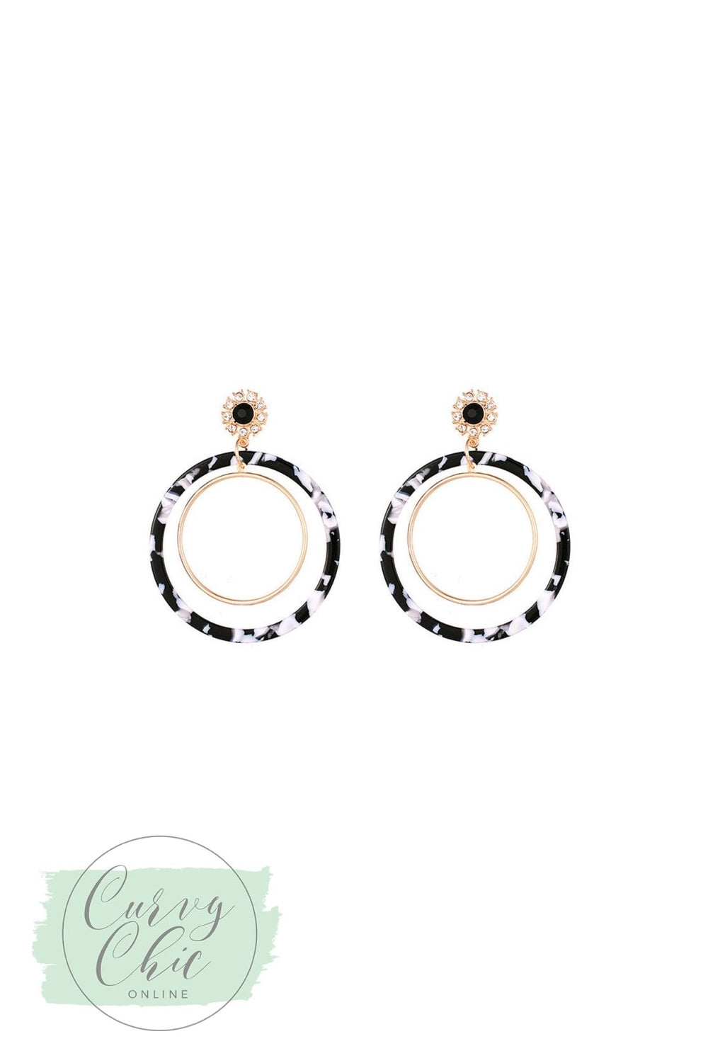 Double Hoop Black Tortoiseshell and Gold Earrings - Curvy Chic Boutique