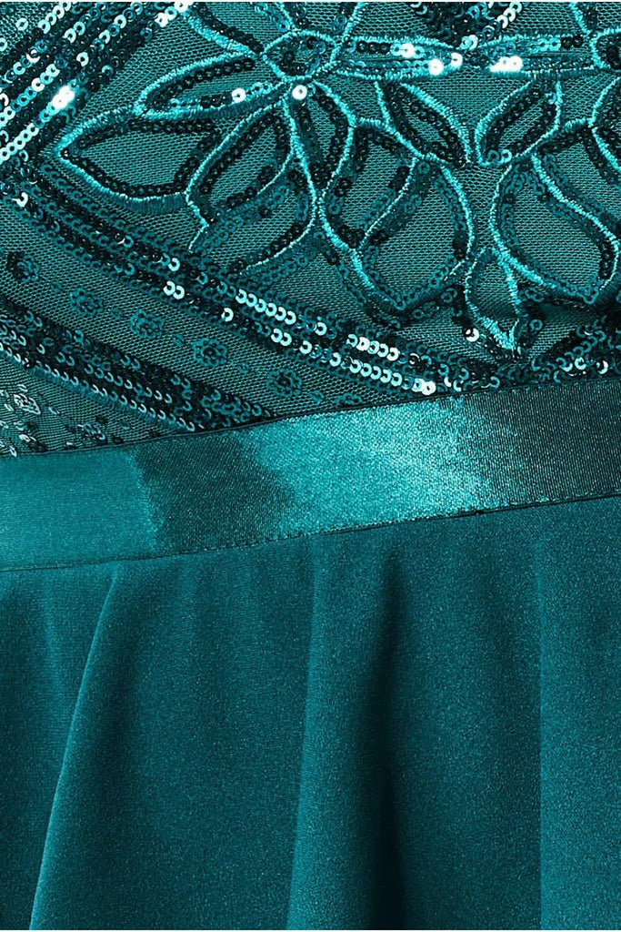 Emerald Sequin Bodice with Front Frill Plus Size Midi Dress - Curvy Chic Boutique