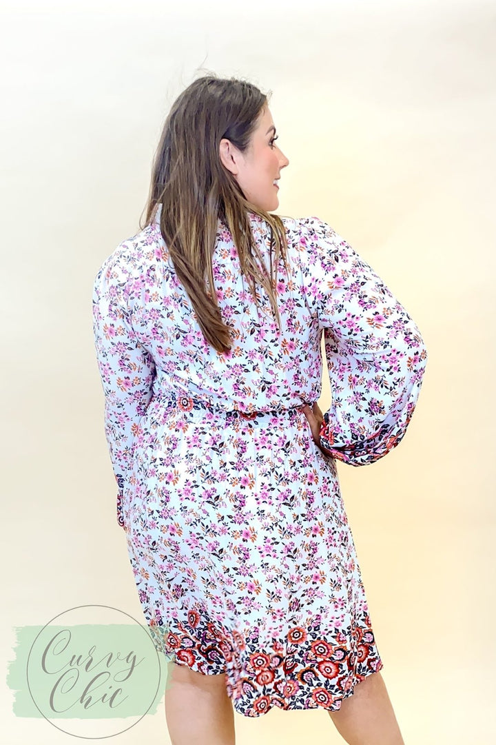 Floral Plus Size Long Sleeve Dress in Pink or Blue - Curvy Chic Boutique