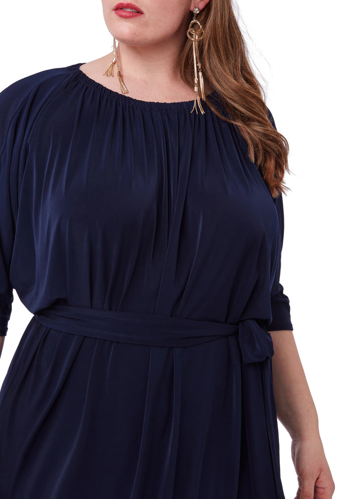 Goddiva Plus Size Off The Shoulder Multiway Maxi Dress With Slit in Navy - Curvy Chic Boutique