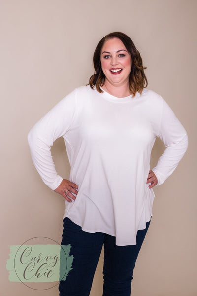 Long sleeve Top with Back Button Detail - Ivory - Curvy Chic Boutique
