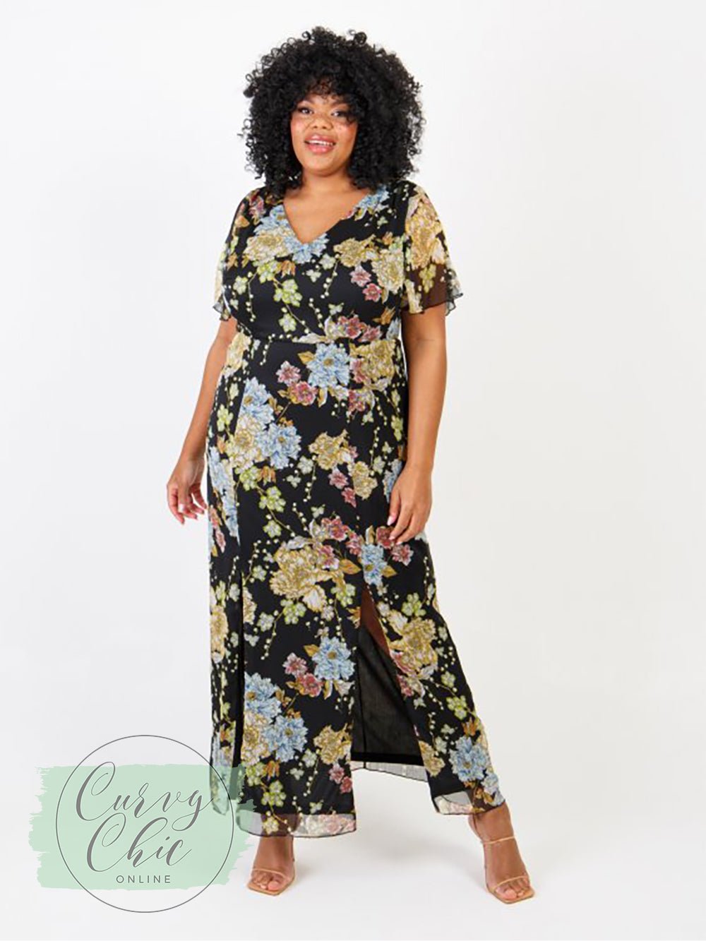 Lovedrobe Floral Print Maxi Dress With Front Splits - Curvy Chic Boutique