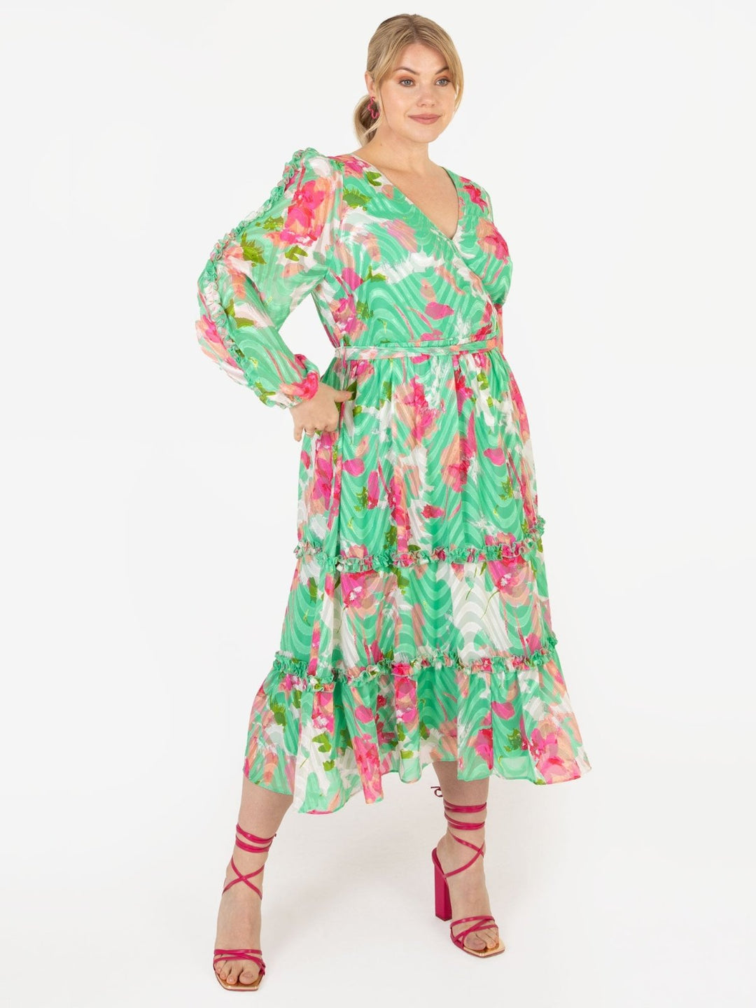 Lovedrobe Luxe Plus Size Green Abstract Print Midi Dress - Curvy Chic Boutique