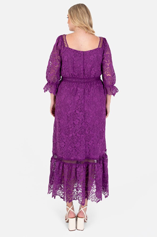 Lovedrobe Luxe Plus Size Purple Floral Lace Midaxi Dress - Curvy Chic Boutique