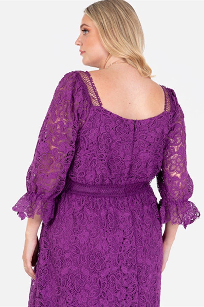 Lovedrobe Luxe Plus Size Purple Floral Lace Midaxi Dress - Curvy Chic Boutique