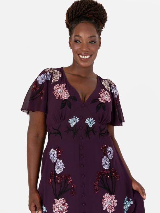Maya Embellished Plus Size Flutter Sleeve Maxi Tea Dress - Curvy Chic Boutique