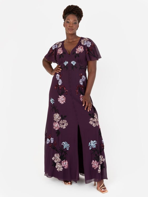 Maya Embellished Plus Size Flutter Sleeve Maxi Tea Dress - Curvy Chic Boutique