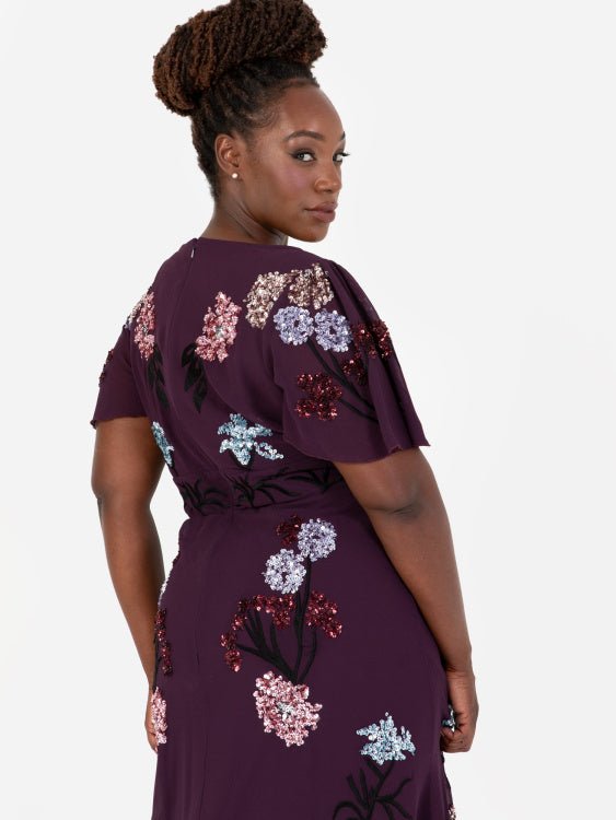 Maya Embellished Plus Size Flutter Sleeve Purple Maxi Tea Dress – Curvy  Chic Boutique