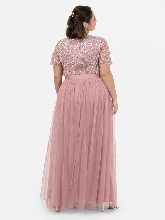 Maya Plus Size Dusty Pink Stripe Embellished Maxi Dress with Sash Belt - Curvy Chic Boutique
