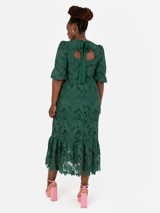 Maya Pus Size Emerald Floral Lace Tie-Back Midaxi Dress - Curvy Chic Boutique